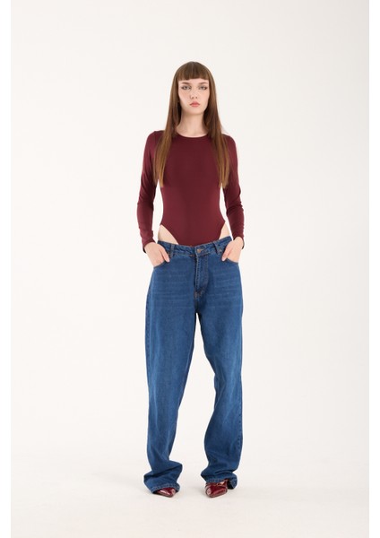 Bisiklet Yaka Altdan Çıt Çıtlı Body - Çıtçıtlı Body Uzun Kol