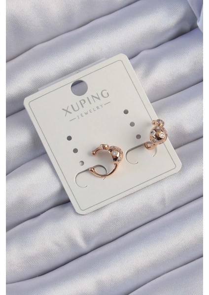 Xuping Rose Renk Zirkon Taşlı Bombeli Topçuk Earcuff Küpe - TJ-BKP9422