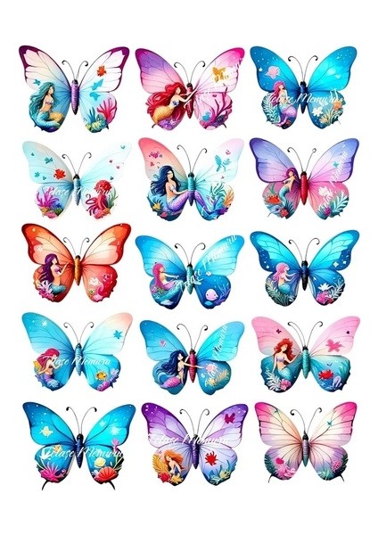 Deniz Kızı Pasta Süsü Doğum Günü Pasta Süsü - Yenilebilir Kağıt Kelebek Pasta Süsü - Model 2