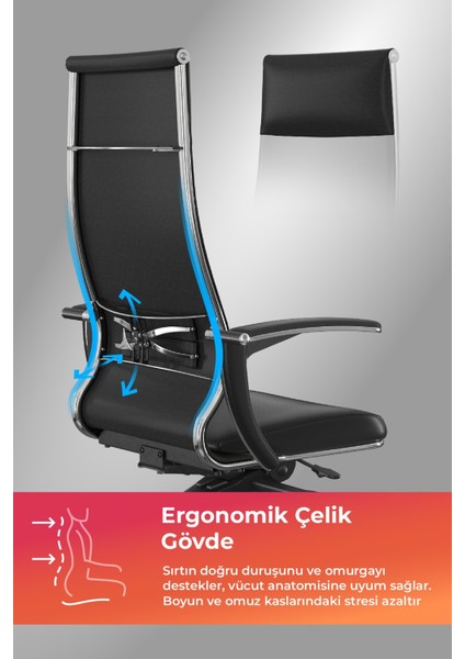 Samurai Ergonomik Koltuk | Bel Destekli, Tekerlekli, Yükseklik Ayarlı, Deri Makam Koltuğu - 2d7.4.1.61 fiyatları