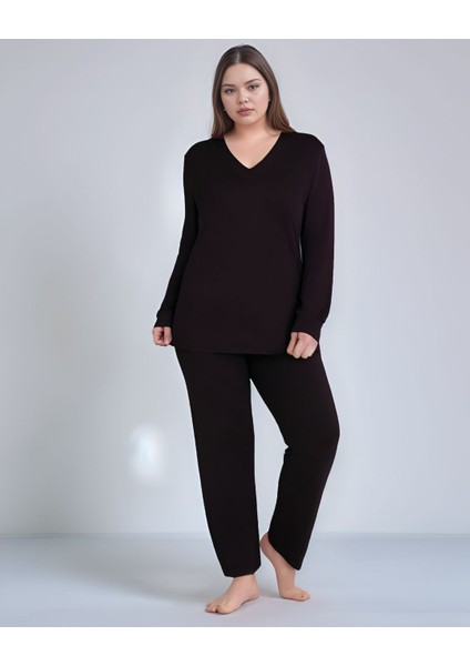 Kadın Battal V Yaka Uzunkol Pijama Takım C840-856