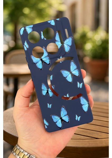 Infinix Gt 20 Pro-Mavi Kelebek Desenli Silikon Darbe Emici Klasik Korumalı Rubber Kılıf