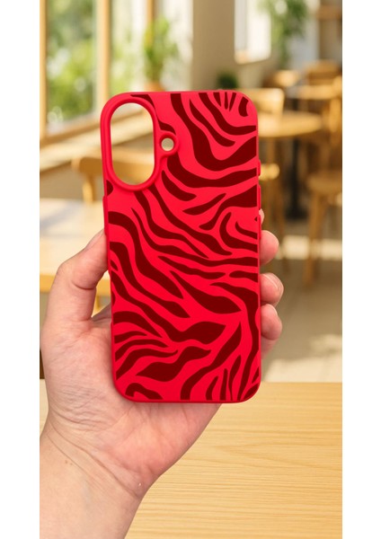 iPhone 16 - Kırmızı Zebra Desenli Silikon Darbe Emici Klasik Korumalı Rubber Kılıf fiyatları
