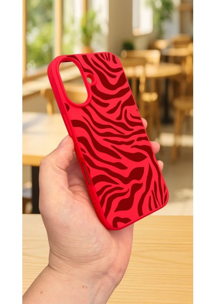 iPhone 16 - Kırmızı Zebra Desenli Silikon Darbe Emici Klasik Korumalı Rubber Kılıf modelleri