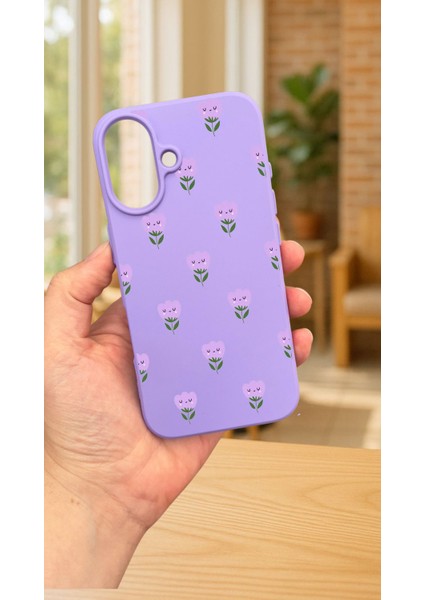 iPhone 16 - Mini Lale Desneli Silikon Darbe Emici Klasik Korumalı Rubber Kılıf