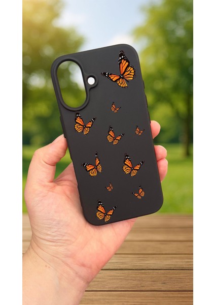 iPhone 16 -Kelebek Desenli Silikon Darbe Emici Klasik Korumalı Rubber Kılıf