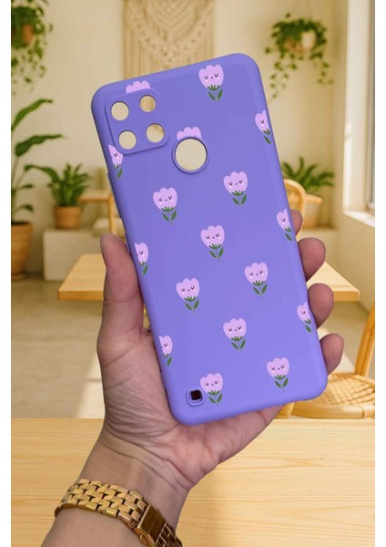 Realme C21Y ve C25Y - Mini Lale Desenli Silikon Darbe Emici Klasik Korumalı Rubber Kılıf