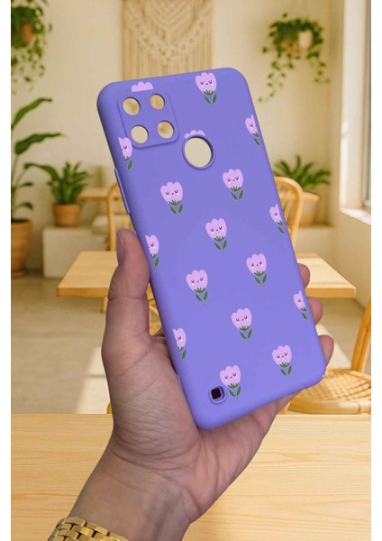 Realme C21Y ve C25Y - Mini Lale Desenli Silikon Darbe Emici Klasik Korumalı Rubber Kılıf modelleri