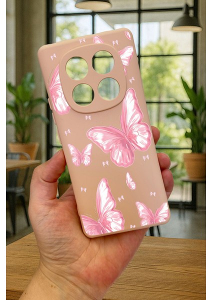 Redmi Note 14 Pro 5g Pembe Kelebek Desenli Silikon Darbe Emici Klasik Korumalı Rubber Kılıf