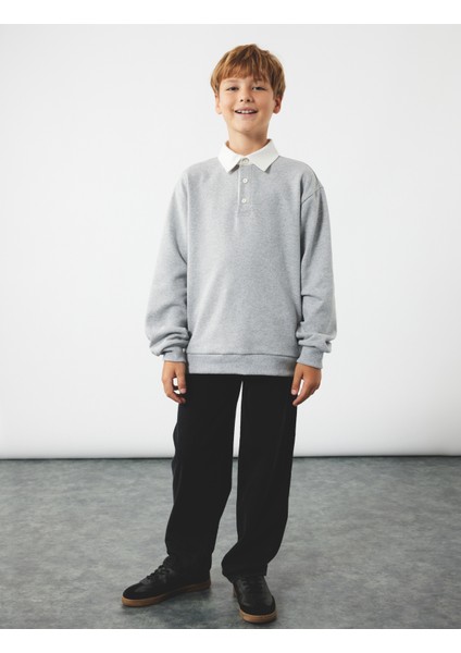 Şardonlu Uzun Kollu Düğmeli Gömlek Yaka Sweatshirt fiyatları