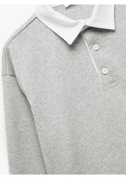 Şardonlu Uzun Kollu Düğmeli Gömlek Yaka Sweatshirt indirimleri