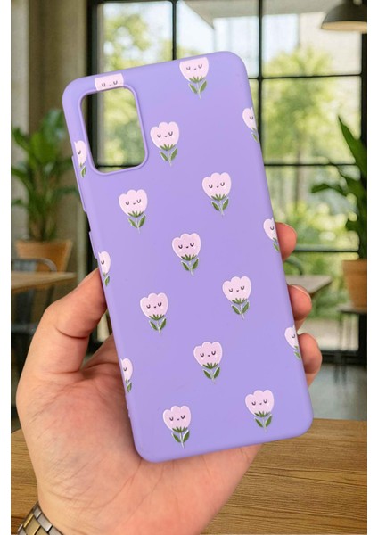 Samsung Galaxy A51 Uyumlu Mini Lale Desenli Silikon Darbe Emici Klasik Korumalı Rubber Kılıf