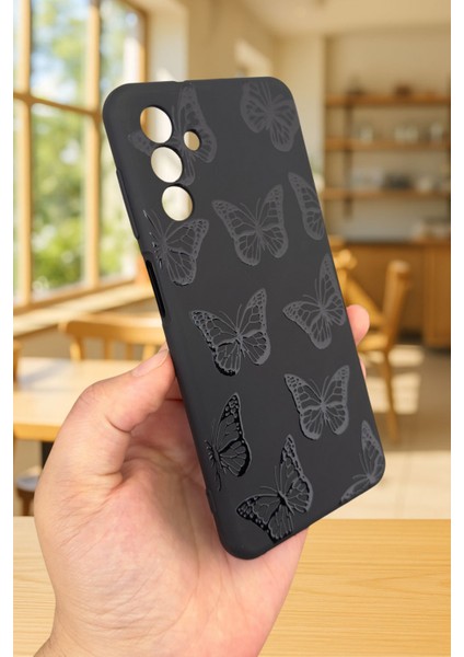 Samsung Galaxy A54 Uyumlu Siyah Kelebek Desenli Silikon Darbe Emici Klasik Korumalı Rubber Kılıf modelleri