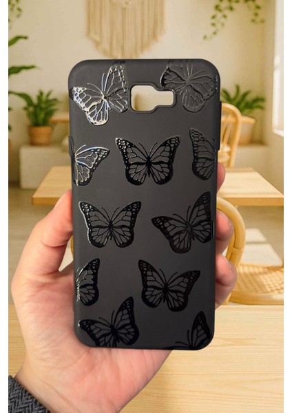 Samsung Galaxy J7 Prime Uyumlu Siyah Kelebek Desenli Silikon Darbe Emici Rubber Kılıf fiyatları
