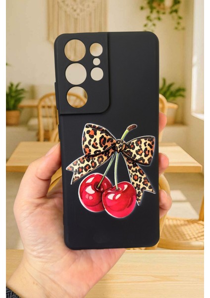 Samsung Galaxy S21 Ultra Uyumlu Kiraz Leopar Fiyonk Desenli Silikon Darbe Emici Rubber Kılıf fiyatları