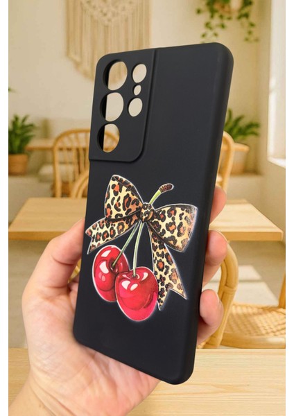 Samsung Galaxy S21 Ultra Uyumlu Kiraz Leopar Fiyonk Desenli Silikon Darbe Emici Rubber Kılıf fırsatları
