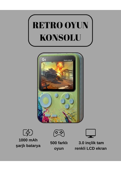 G5 Game Box Retro Mini Oyun Konsolu – 500 Dahili Oyun - T775G006-Z10775