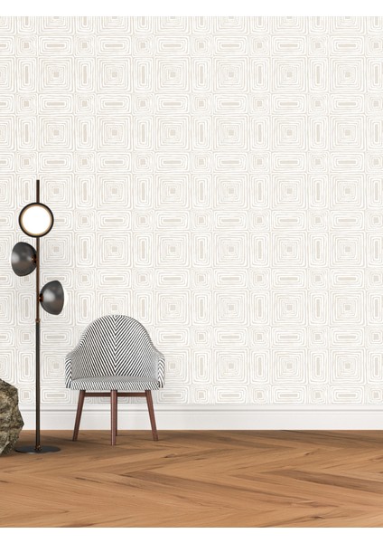 Çizgili Bej Desenli Duvar Kağıdı Isı ve Ses Yalıtımlı Yırtılmaz