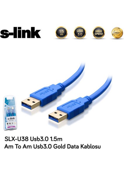 S-Lınk SLX-U38 USB 3.0 (1.5 Metre) USB To USB Gold Kablo