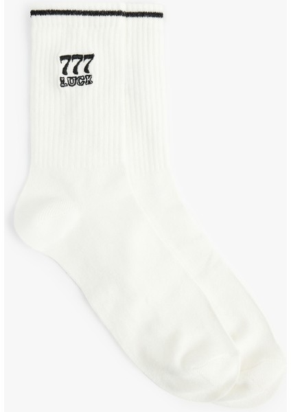 Işlemeli Çizgi Detaylı Tenis Çorabı