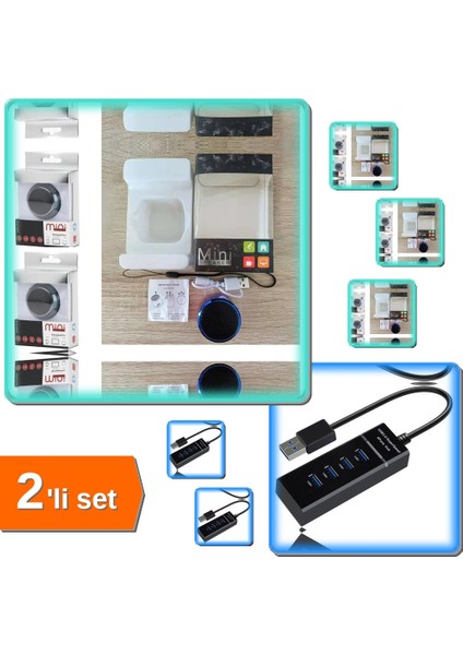 Bluetooth Ses Bombası + USB Çoğaltıcı 4 Port 3.0 Hub Set - Masaüstü Konforu - ZP7H3K