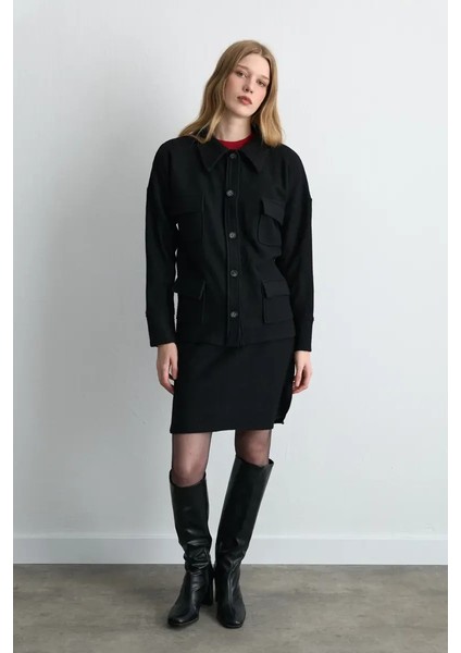 Cepli Yün Gömlek Ceket - Siyah fiyatları