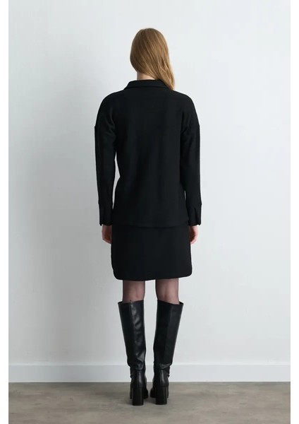 Cepli Yün Gömlek Ceket - Siyah indirimleri