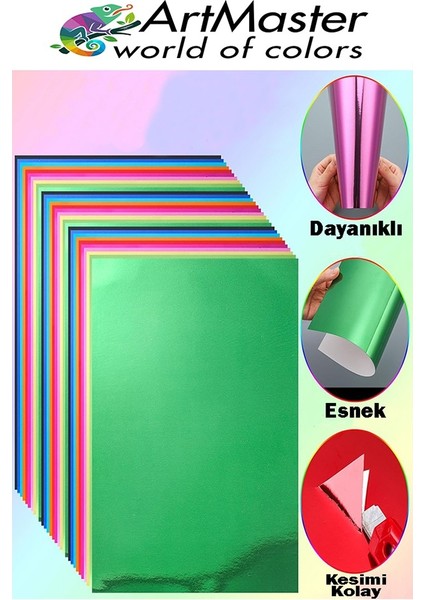 Aynalı Metalik Fon Kartonu 20X30 cm 10 Renk 1 Paket Dekoratif Pırıltılı Folyo Kağıt Okul Sınıf Renkli fırsatları