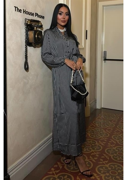 Ethereel Desenli Saten Elbise 2638-8