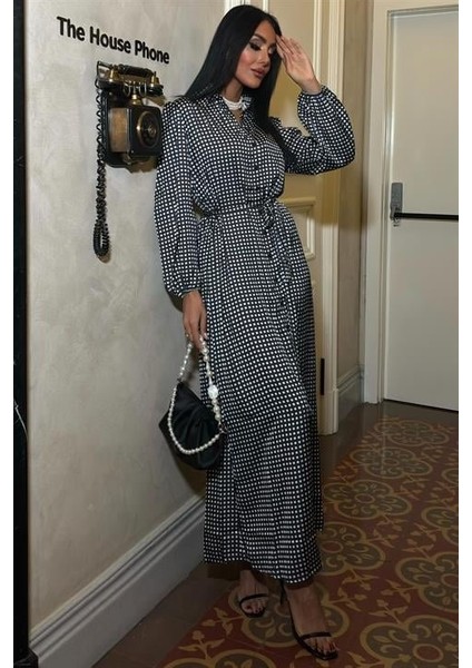 Ethereel Desenli Saten Elbise 2638-8