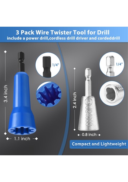 3 Paket Tel Twister Aracı 1/4inch Hex Shank, Elektrikçi Araçları ile Matkap, Matkap Için Twister, Matkap Tel Twister (Yurt Dışından) fiyatları