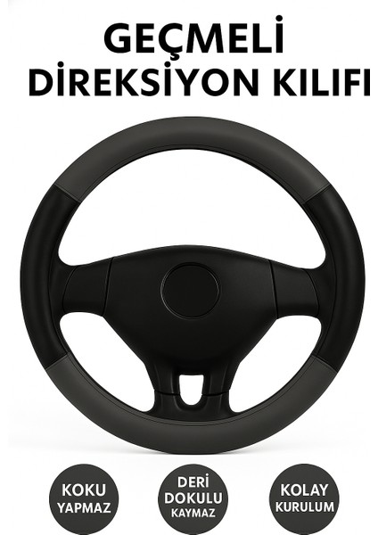 Dacia Spring 2021-2025 Geçmeli Direksiyon Kılıfı Delikli Siyah Füme Deri modelleri