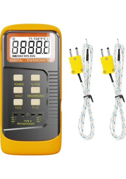 Elde Taşınır Termokupl Termometresi, 2 Kanallı K Tipi Termokupl Probu, Ölçüm -50 Ila 1300 ℃, Metre Sensörü (Yurt Dışından)
