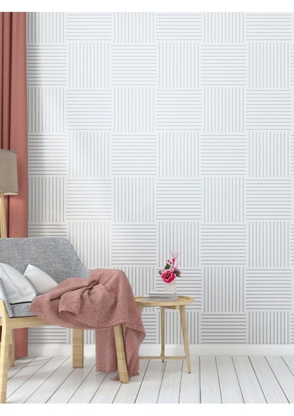 Siyah Beyaz Geometrik Desenli Isı ve Ses Yalıtımlı Sağlıklı Yeni Nesil Duvar Kumaşı