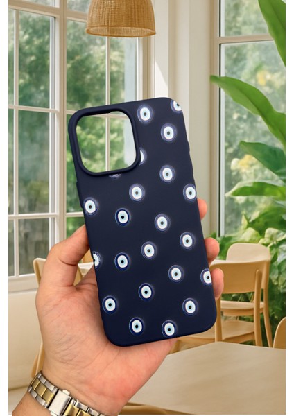 iPhone 14 Plus ve 15 Plus -Nazar Boncuk Desenli Silikon Darbe Emici Klasik Korumalı Rubber Kılıf