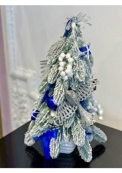 1 Adet Yılbaşı Lüks Tasarım Masa Üstü Karlı Çam Ağacı 40 cm