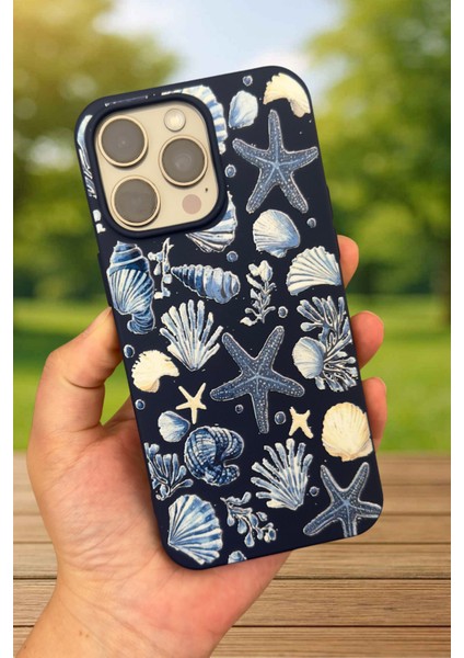 iPhone 15 Pro Max Uyumlu Deniz Kabuğu Desenli Silikon Darbe Emici Klasik Korumalı Rubber Kılıf