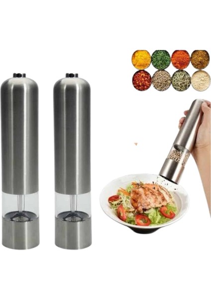 Pilli Tuz ve Karabiber Öğütücü Baharat Değirmeni Tuzluk Pilli Işıklı Gri - M760R807-K26760 fiyatları