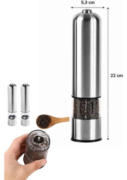 Pilli Tuz ve Karabiber Öğütücü Baharat Değirmeni Tuzluk Pilli Işıklı Gri - M760R807-K26760 modelleri