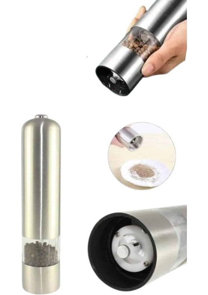 Pilli Tuz ve Karabiber Öğütücü Baharat Değirmeni Tuzluk Pilli Işıklı Gri - M760R807-K26760 fırsatları