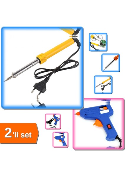 Lehim Havya 60W - Kalem Havya + Glue Gun Sıcak Silikon Tabancası 20WATT 2’li Set A1B2C3