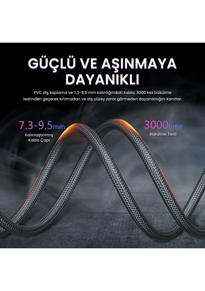8K 60Hz 4K 120Hz 48 Gbps HDR ARC HDCP Örgülü HDMI 2.1 Kablo 3 Metre fırsatları