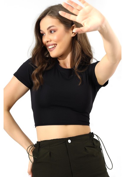 Bel Lastik Detaylı Body Crop Kısa Kollu fırsatları