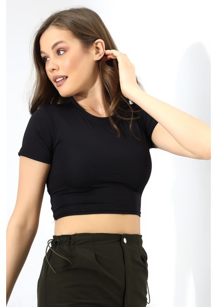 Bel Lastik Detaylı Body Crop Kısa Kollu indirimleri
