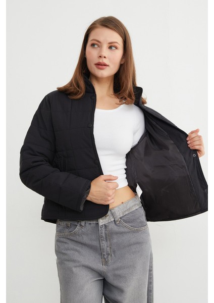 Kare Kapitone Desen Dik Yaka Mont fırsatları