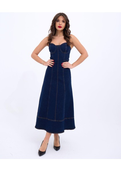 7090 Kot Elbise-Mavi