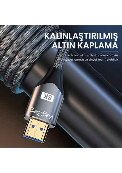 8K 60Hz 4K 120Hz 48 Gbps HDR ARC HDCP Örgülü HDMI 2.1 Kablo 5 Metre modelleri