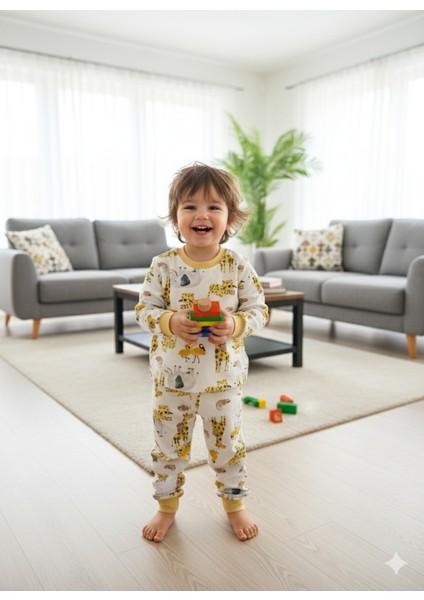 Kız-Erkek Bebek- Çocuk Pijama Takımı %100 Pamuk Uzun Kollu Yuvarlak Yaka Mevsimlik