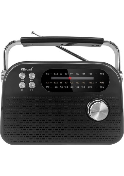 Kbroad KTF-2026 Siyah Full Band Radyo - Nostaljik Görünümlü, Şarjlı, Güçlü Ses Çıkışlı
