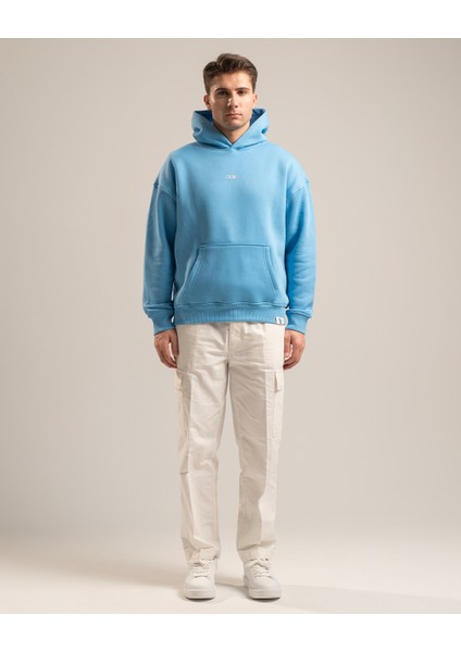 Voyage Erkek Yumusaçık Kumaşlı Kapüşonlu Oversize Fit Nakışlı Mavi Sweatshirt fiyatları